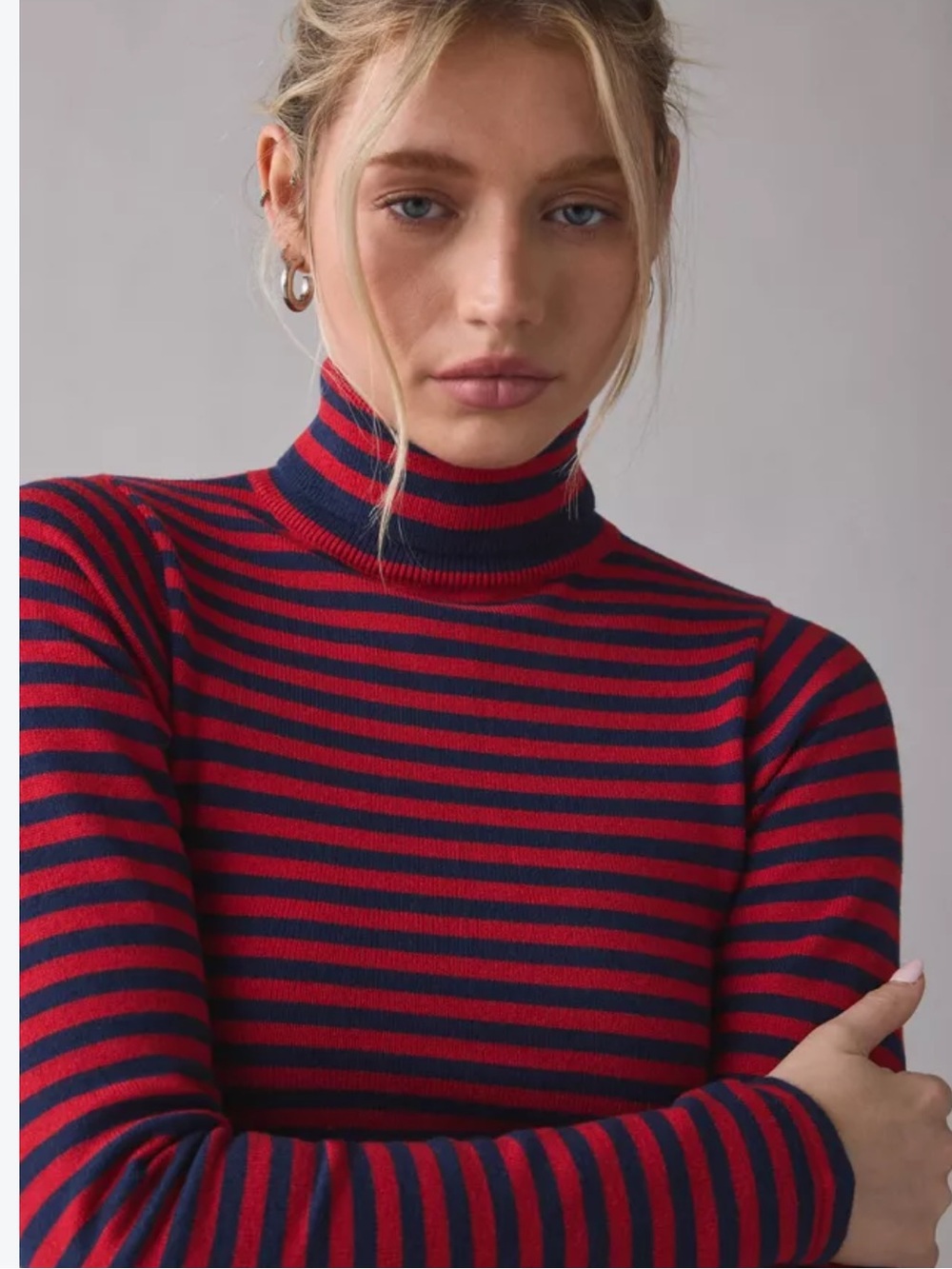 Lauren Ralph Lauren Red and Navy Striped Long Sleeve Top
